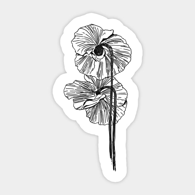 Hand Drawn Poppy Flower Sticker by WorkTheAngle